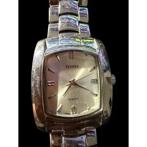 Terner Quartz Men's Silver Tone Tank Watch Japan Movement Link Band